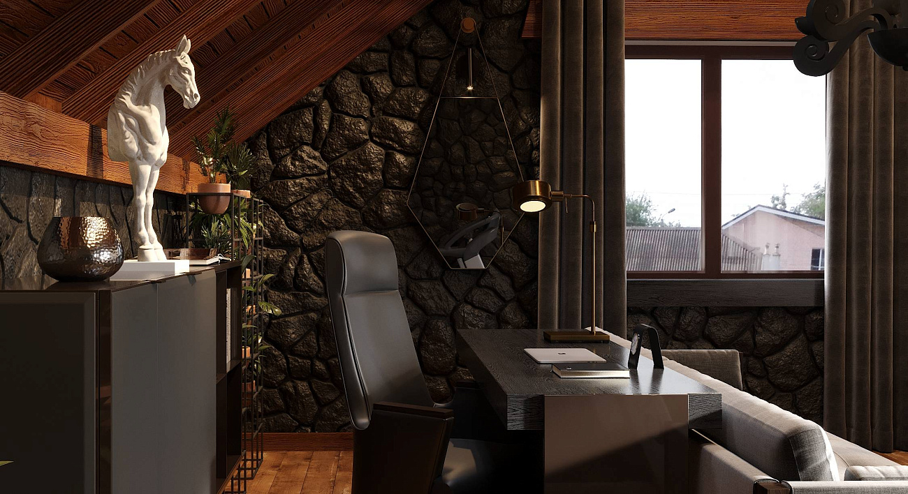 Дизайн интерьера студии на чердаке